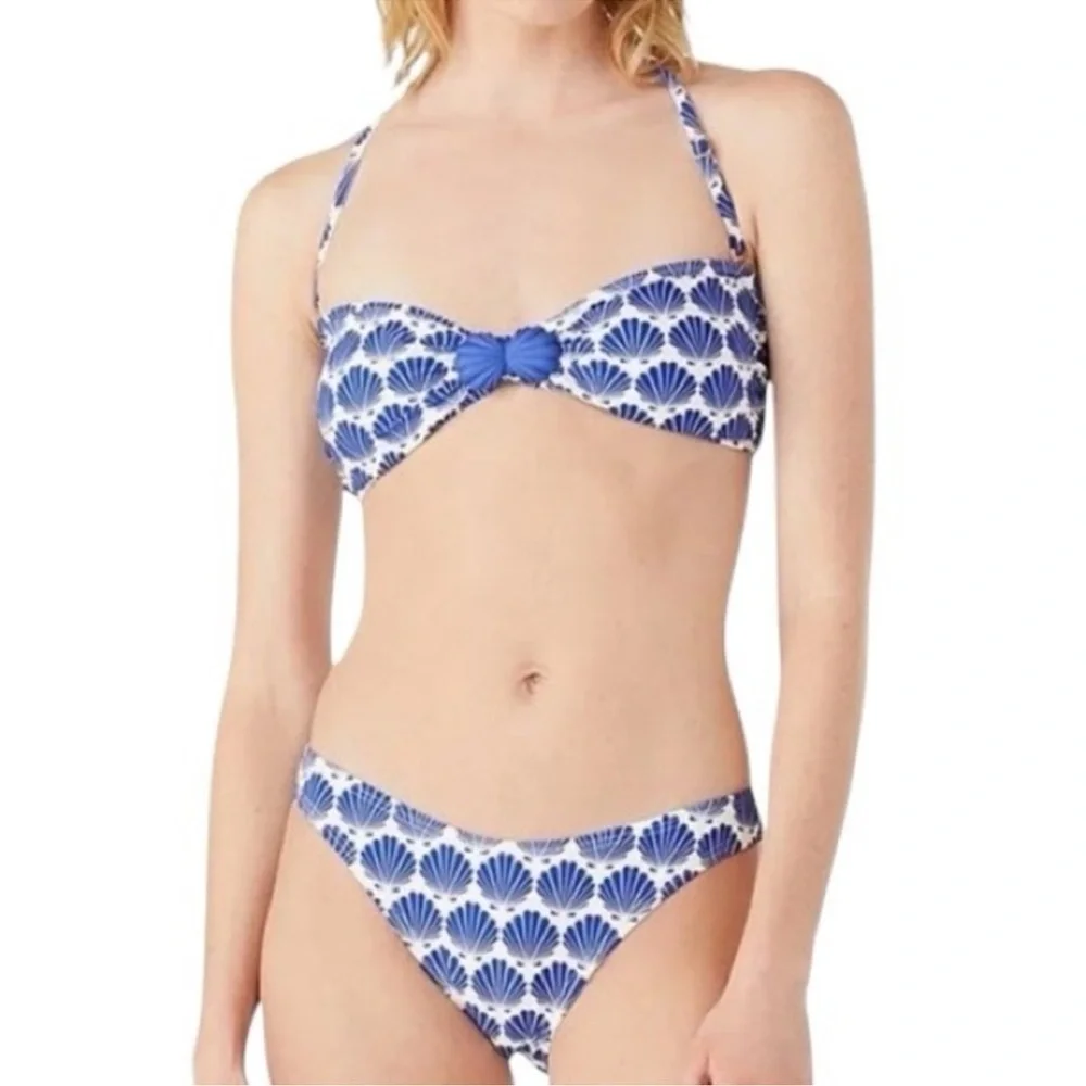 Kate Spade New York Blue and White Shell Print Bikini and bottom set Medium
